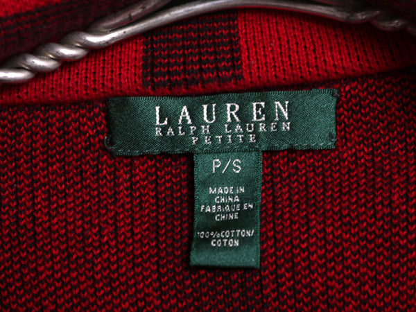 00s ローレン ラルフローレン コットン ニット セーター ジャケット レディース S オールド ポロ チェック ハイネック フルジップ ブルゾン