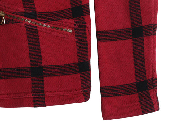 00s ローレン ラルフローレン コットン ニット セーター ジャケット レディース S オールド ポロ チェック ハイネック フルジップ ブルゾン