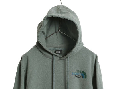 ノースフェイス プリント スウェット フード パーカー メンズ M 古着 裏起毛 プルオーバー トレーナー グラフィック ワンポイント グリーン