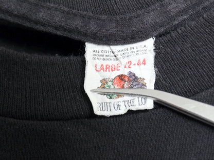 80s USA製 フルーツオブザルーム ポケット付き 無地 半袖 Tシャツ メンズ L 小さめ M 程/ ヴィンテージ ポケT 耳付き ブランク トップス 黒