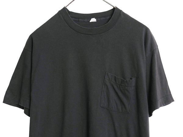 80s USA製 フルーツオブザルーム ポケット付き 無地 半袖 Tシャツ メンズ L 小さめ M 程/ ヴィンテージ ポケT 耳付き ブランク トップス 黒