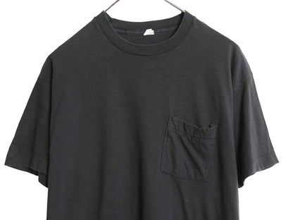 80s USA製 フルーツオブザルーム ポケット付き 無地 半袖 Tシャツ メンズ L 小さめ M 程/ ヴィンテージ ポケT 耳付き ブランク トップス 黒