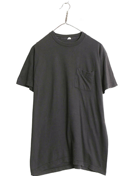 80s USA製 フルーツオブザルーム ポケット付き 無地 半袖 Tシャツ メンズ L 小さめ M 程/ ヴィンテージ ポケT 耳付き ブランク トップス 黒