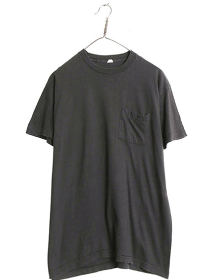 80s USA製 フルーツオブザルーム ポケット付き 無地 半袖 Tシャツ メンズ L 小さめ M 程/ ヴィンテージ ポケT 耳付き ブランク トップス 黒