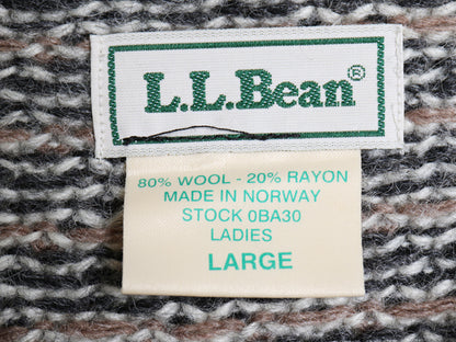 90s ノルウェー製 エルエルビーン バーズアイ ニット カーディガン レディース L 古着 オールド ウール セーター 前開き ノルディック 総柄