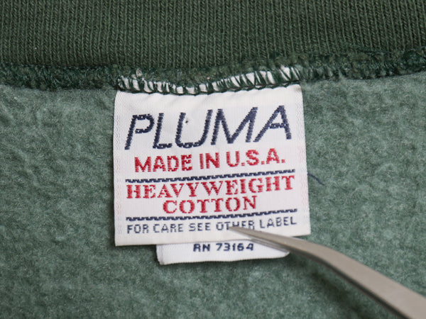 90s USA製 PLUMA 無地 スウェット メンズ L / 古着 オールド トレーナー 裏起毛 ヘビーウェイト クルーネック ブランク シンプル グリーン