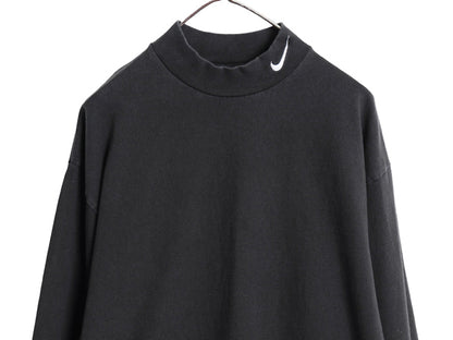90s USA製 ナイキ モックネック 長袖 Tシャツ メンズ L / オールド ワンポイント スウッシュ ハイネック ロンT ヘビーウェイト コットン 黒