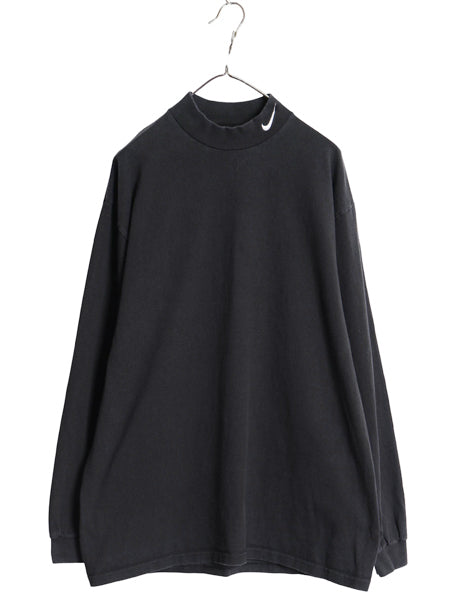 90s USA製 ナイキ モックネック 長袖 Tシャツ メンズ L / オールド ワンポイント スウッシュ ハイネック ロンT ヘビーウェイト コットン 黒
