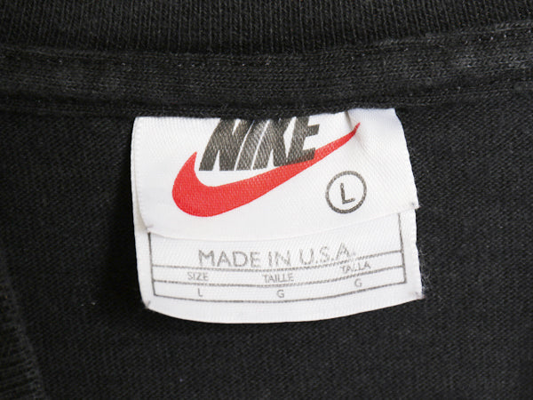 90s USA製 ナイキ モックネック 長袖 Tシャツ メンズ L / オールド ワンポイント スウッシュ ハイネック ロンT ヘビーウェイト コットン 黒