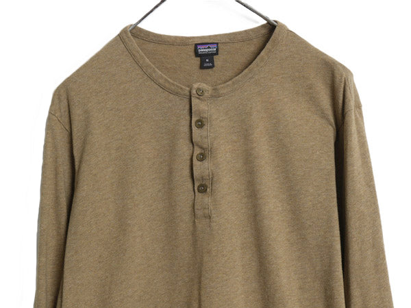 パタゴニア ヘンリーネック 長袖 Tシャツ メンズ M アウトドア ロンT オーガニック コットン カットソー ロングスリーブ 無地 インナー 茶