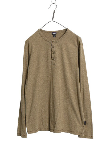 パタゴニア ヘンリーネック 長袖 Tシャツ メンズ M アウトドア ロンT オーガニック コットン カットソー ロングスリーブ 無地 インナー 茶