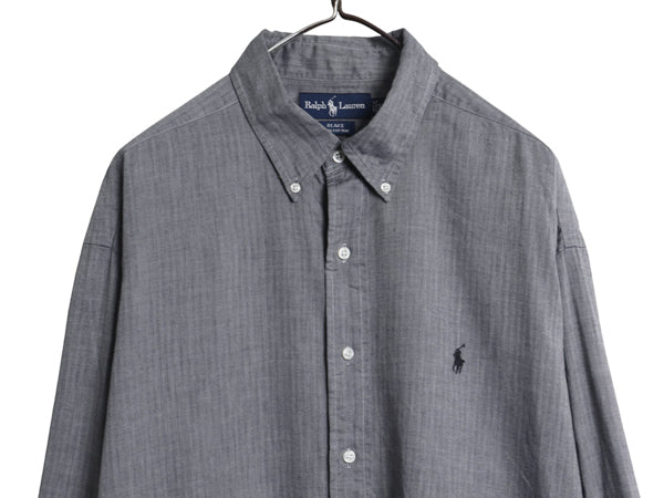 90s ラルフローレン ヘリンボーン ストライプ 長袖 ボタンダウン シャツ メンズ XL 古着 オールド ポロ 長袖シャツ コットン 大きいサイズ