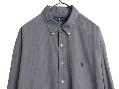 90s ラルフローレン ヘリンボーン ストライプ 長袖 ボタンダウン シャツ メンズ XL 古着 オールド ポロ 長袖シャツ コットン 大きいサイズ