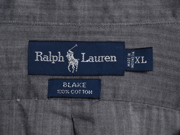 90s ラルフローレン ヘリンボーン ストライプ 長袖 ボタンダウン シャツ メンズ XL 古着 オールド ポロ 長袖シャツ コットン 大きいサイズ