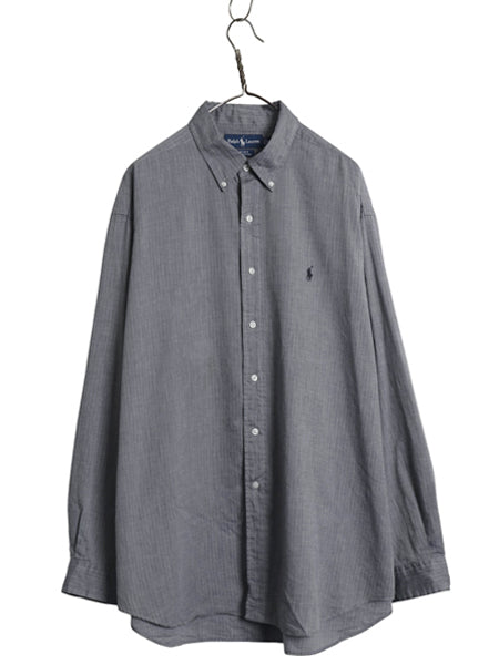 90s ラルフローレン ヘリンボーン ストライプ 長袖 ボタンダウン シャツ メンズ XL 古着 オールド ポロ 長袖シャツ コットン 大きいサイズ