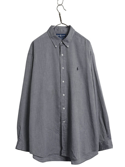 90s ラルフローレン ヘリンボーン ストライプ 長袖 ボタンダウン シャツ メンズ XL 古着 オールド ポロ 長袖シャツ コットン 大きいサイズ