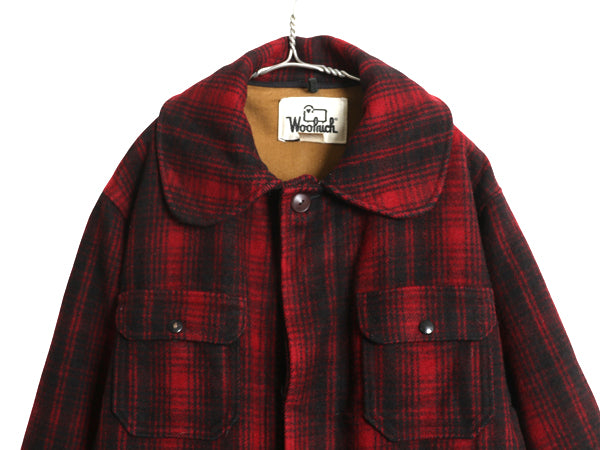 70s USA製 ウールリッチ チェック ハンティング ジャケット メンズ XL 程 ヴィンテージ ウール ハーフ コート ブルゾン 大きいサイズ 赤 黒