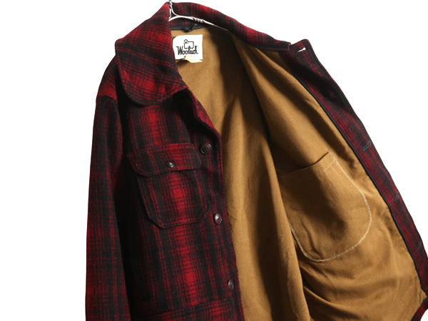 70s USA製 ウールリッチ チェック ハンティング ジャケット メンズ XL 程 ヴィンテージ ウール ハーフ コート ブルゾン 大きいサイズ 赤 黒