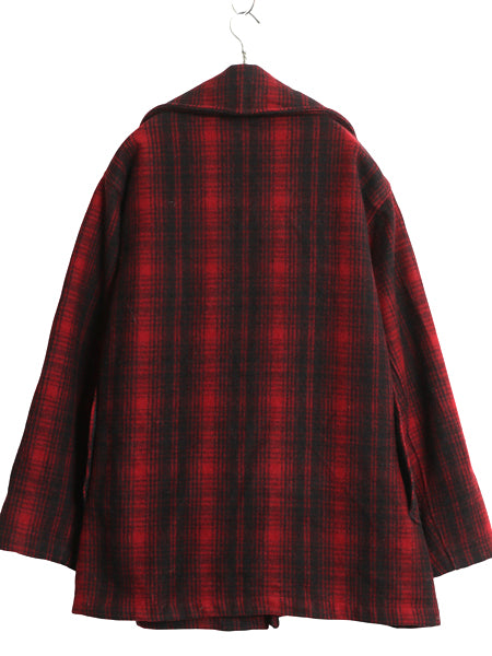 70s USA製 ウールリッチ チェック ハンティング ジャケット メンズ XL 程 ヴィンテージ ウール ハーフ コート ブルゾン 大きいサイズ 赤 黒