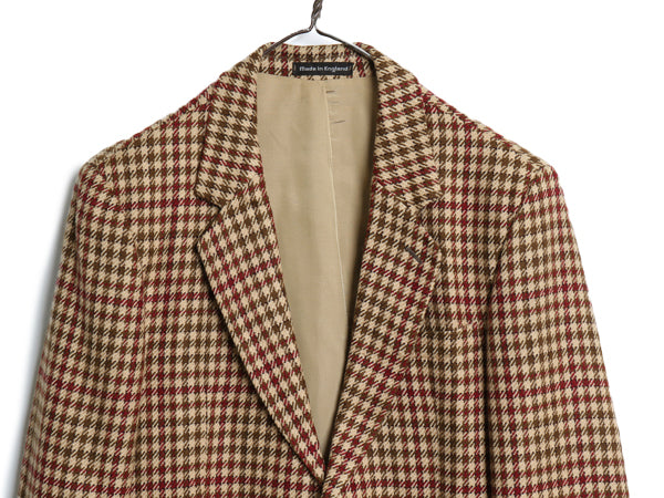 80s イギリス製 チェック テーラード ジャケット メンズ L 程/ 古着 ヴィンテージ 100% カシミヤ ブレザー マルチカラー トラッド シンプル