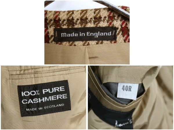 80s イギリス製 チェック テーラード ジャケット メンズ L 程/ 古着 ヴィンテージ 100% カシミヤ ブレザー マルチカラー トラッド シンプル