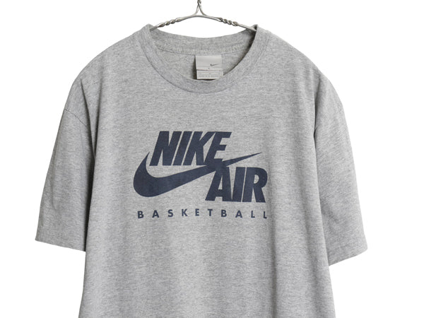00s ナイキ スウッシュ ロゴ プリント 半袖 Tシャツ メンズ L / オールド 当時物 ヘビーウェイト コットン バスケ カットソー シンプル 灰