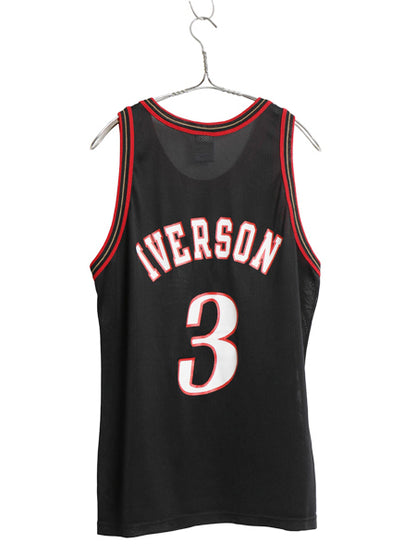 90s セブンティ シクサーズ メッシュ タンクトップ メンズ S 程 古着 オールド NBA チャンピオン アイバーソン ユニフォーム バスケット 黒