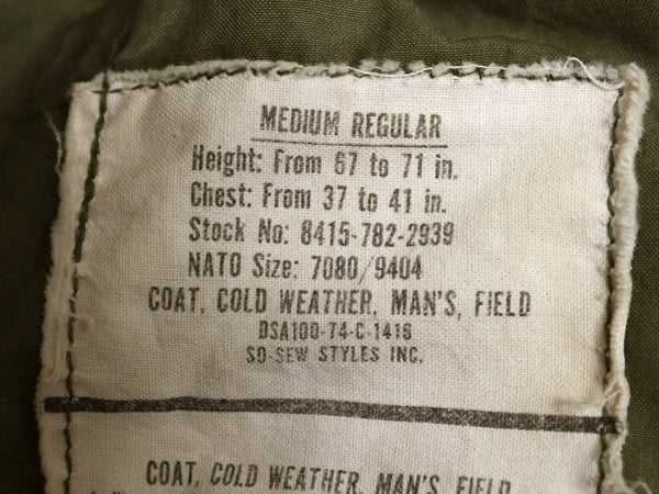 70s 米軍実物 US ARMY M-65 フィールド ジャケット MEDIUM REGULAR 74年製 ヴィンテージ ミリタリー 3rd ブラス 軍物 ブルゾン ジャンパー