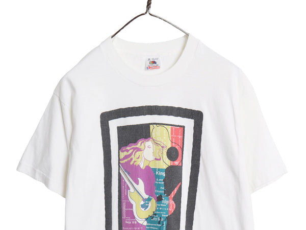 90s USA製 フェス アート イラスト プリント 半袖 Tシャツ メンズ M 古着 オールド シングルステッチ 音楽 グラフィック ヘビーウェイト 白