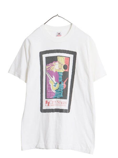 90s USA製 フェス アート イラスト プリント 半袖 Tシャツ メンズ M 古着 オールド シングルステッチ 音楽 グラフィック ヘビーウェイト 白