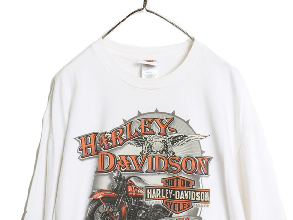 ハーレー ダビットソン 4面 プリント 長袖 Tシャツ メンズ XL / オフィシャル バイク イーグル イラスト ロンT 大きいサイズ カットソー 白