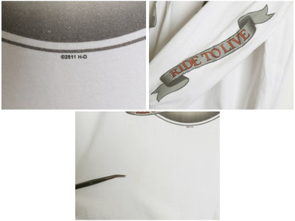 ハーレー ダビットソン 4面 プリント 長袖 Tシャツ メンズ XL / オフィシャル バイク イーグル イラスト ロンT 大きいサイズ カットソー 白