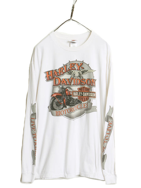 ハーレー ダビットソン 4面 プリント 長袖 Tシャツ メンズ XL / オフィシャル バイク イーグル イラスト ロンT 大きいサイズ カットソー 白