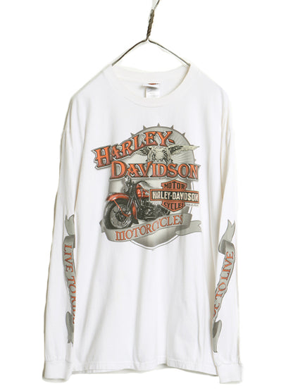ハーレー ダビットソン 4面 プリント 長袖 Tシャツ メンズ XL / オフィシャル バイク イーグル イラスト ロンT 大きいサイズ カットソー 白