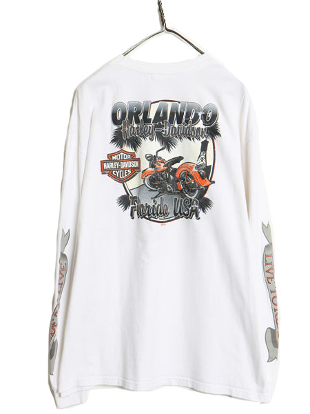 ハーレー ダビットソン 4面 プリント 長袖 Tシャツ メンズ XL / オフィシャル バイク イーグル イラスト ロンT 大きいサイズ カットソー 白