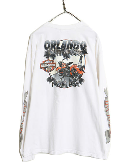 ハーレー ダビットソン 4面 プリント 長袖 Tシャツ メンズ XL / オフィシャル バイク イーグル イラスト ロンT 大きいサイズ カットソー 白