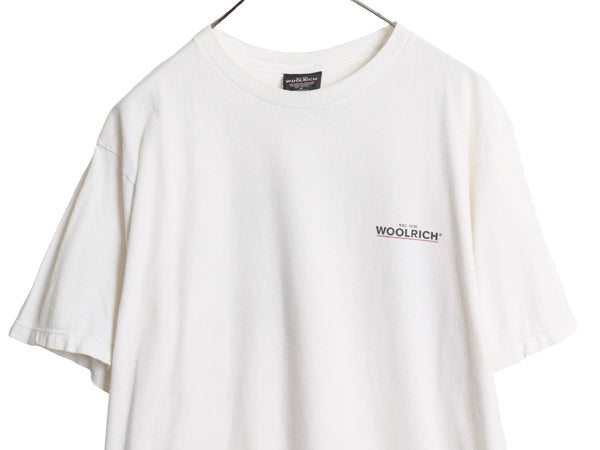90s USA製 ウールリッチ フィッシング プリント Tシャツ メンズ M / オールド アウトドア ハンティング 両面 アート グラフィック ホワイト
