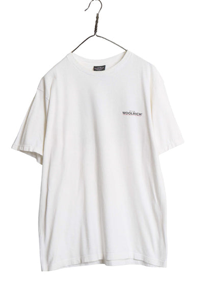 90s USA製 ウールリッチ フィッシング プリント Tシャツ メンズ M / オールド アウトドア ハンティング 両面 アート グラフィック ホワイト
