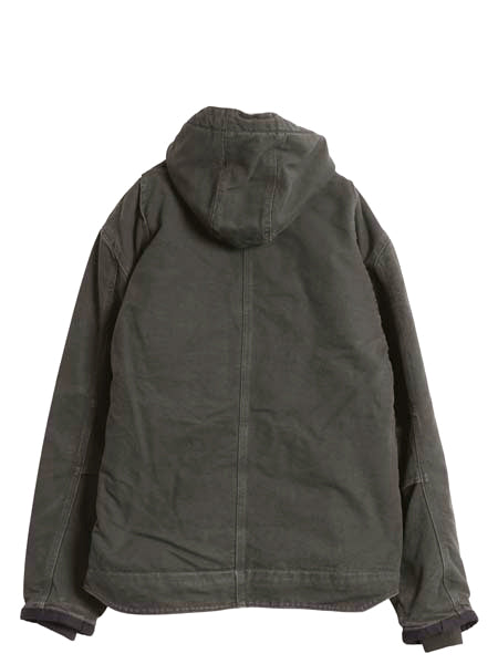 US企画 カーハート ダック パーカー ジャケット メンズ L 古着 裏 ボア パイル フリース フード ブルゾン ジャンパー オリーブ 廃盤 ワーク