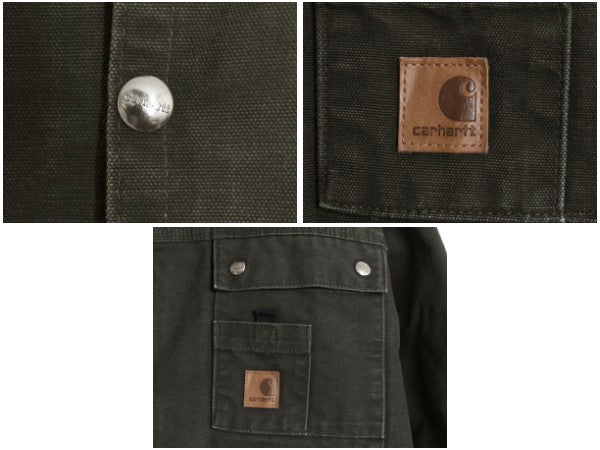 US企画 カーハート ダック パーカー ジャケット メンズ L 古着 裏 ボア パイル フリース フード ブルゾン ジャンパー オリーブ 廃盤 ワーク