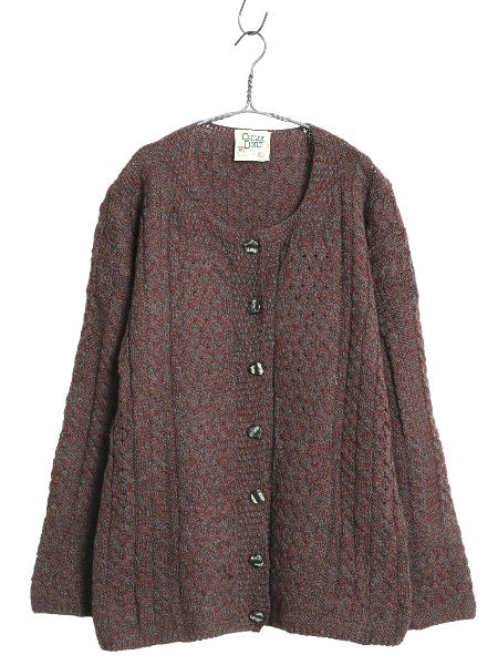 アイルランド製 Carraig Donn フィッシャーマン ウール ニット カーディガン レディース L アラン ケーブル 前開き 丸首 カットソー タイプ