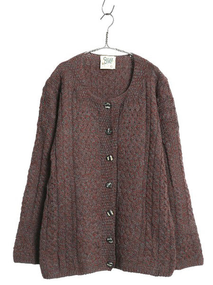 アイルランド製 Carraig Donn フィッシャーマン ウール ニット カーディガン レディース L アラン ケーブル 前開き 丸首 カットソー タイプ