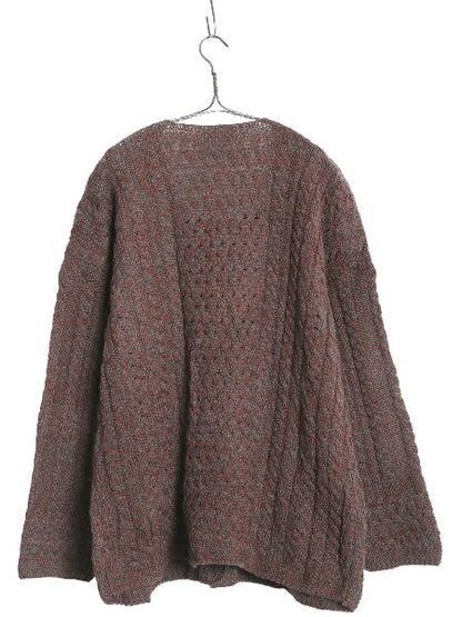 アイルランド製 Carraig Donn フィッシャーマン ウール ニット カーディガン レディース L アラン ケーブル 前開き 丸首 カットソー タイプ