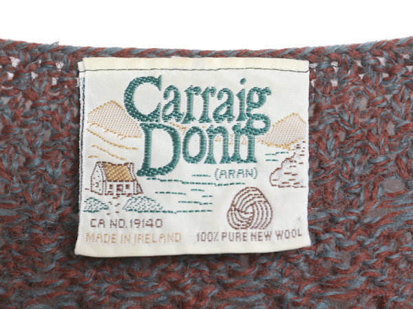 アイルランド製 Carraig Donn フィッシャーマン ウール ニット カーディガン レディース L アラン ケーブル 前開き 丸首 カットソー タイプ