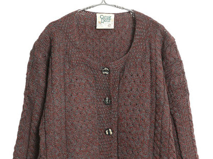アイルランド製 Carraig Donn フィッシャーマン ウール ニット カーディガン レディース L アラン ケーブル 前開き 丸首 カットソー タイプ
