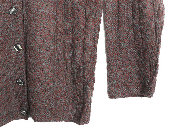 アイルランド製 Carraig Donn フィッシャーマン ウール ニット カーディガン レディース L アラン ケーブル 前開き 丸首 カットソー タイプ