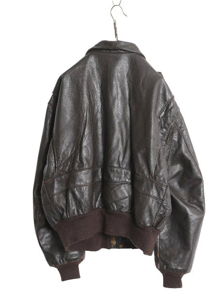 80s USA製 ショット G-1 タイプ 本革 レザー ジャケット 52 メンズ XXL 程 古着 ヴィンテージ 革ジャン フライト ボンバー 茶 大きいサイズ