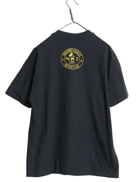 90s ミッキー ミニー プリント Tシャツ メンズ レディース L 程 オールド ディズニー パスポート シリーズ イラスト キャラクター ブラック