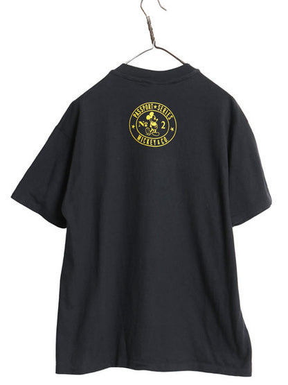 90s ミッキー ミニー プリント Tシャツ メンズ レディース L 程 オールド ディズニー パスポート シリーズ イラスト キャラクター ブラック