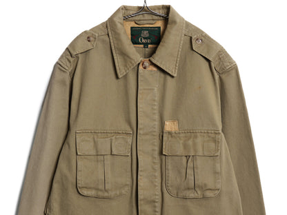 90s ★ オービス サファリ ジャケット メンズ M 古着 オールド ヘビーウェイト コットン ツイル ハンティング カバーオール ハーフ コート 
